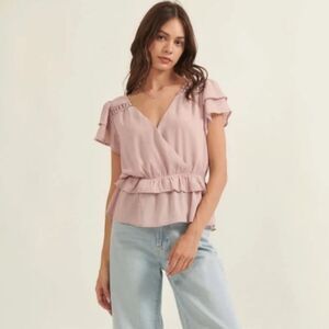 Ruffle Surplice Flutter Sleeve Blouse